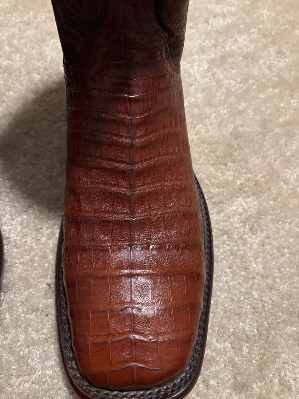 Tecovas 13D Brown Crocodile-Textured Leather Cowboy Boots - Picture 8 of 16